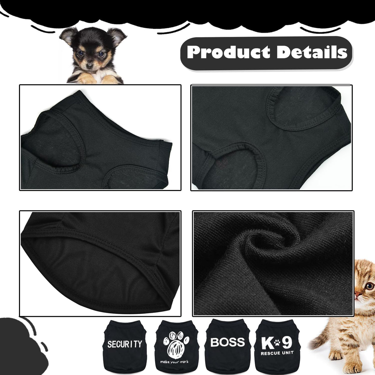 4 Pieces Dog Clothes for Small Dogs Boy Chihuahua Security Pet Shirts