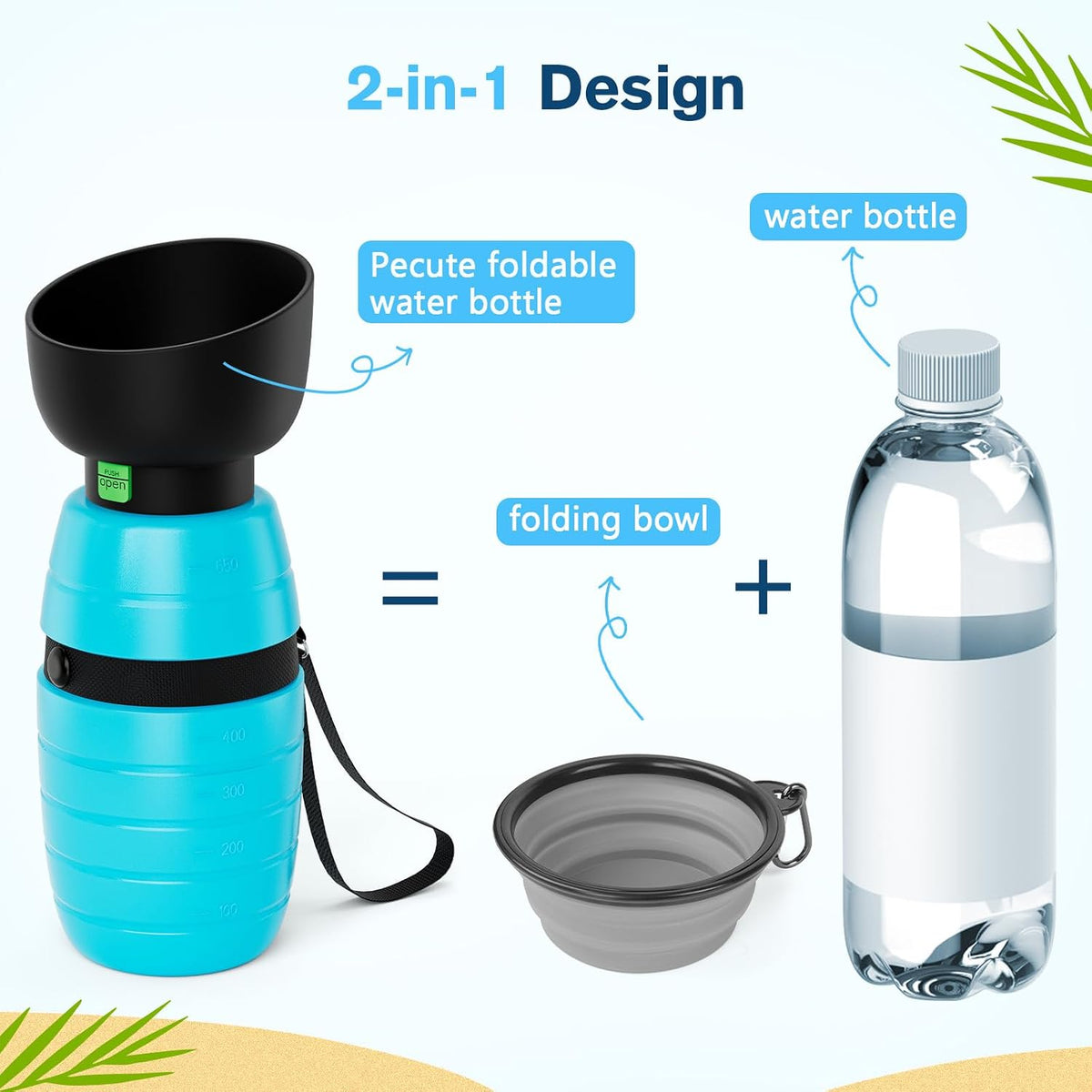 Pecute Portable 22 oz Dog Water Bottle, 2 in 1 Dog Water Bottle Bowl Leakproof with Double Seal, BPA Free, Lightweight, Pet Water Bottel Dispenser for Outdoor Walking Triping Hiking Camping Travels | Pet Water Dispenser Portable for Outdoor Walking Hik...