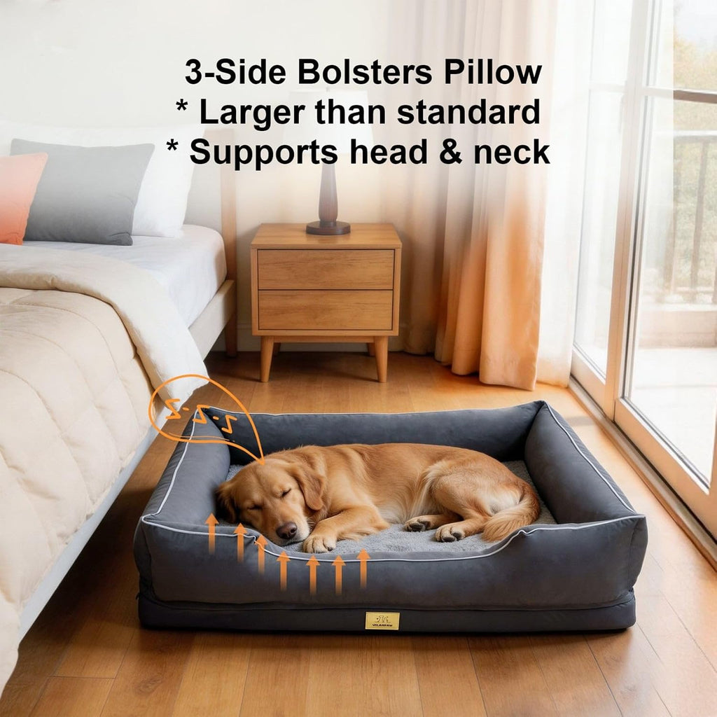 XXL Bolster Dog Bed: Washable Sofa Pet-Bed with Removable Cover