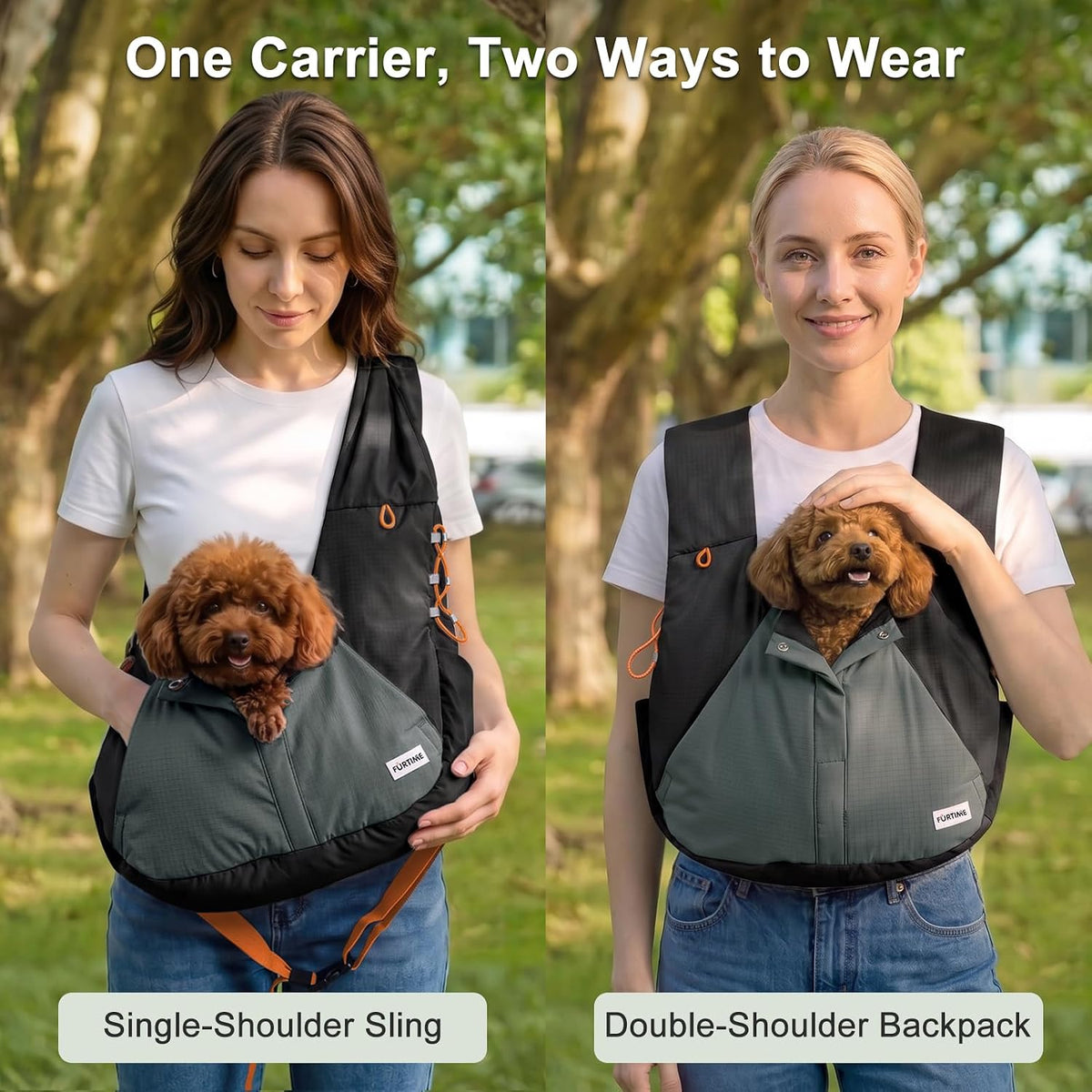 FURTIME Dog Sling Carrier, Puppy Sling for Small Dogs Up to 16 lbs