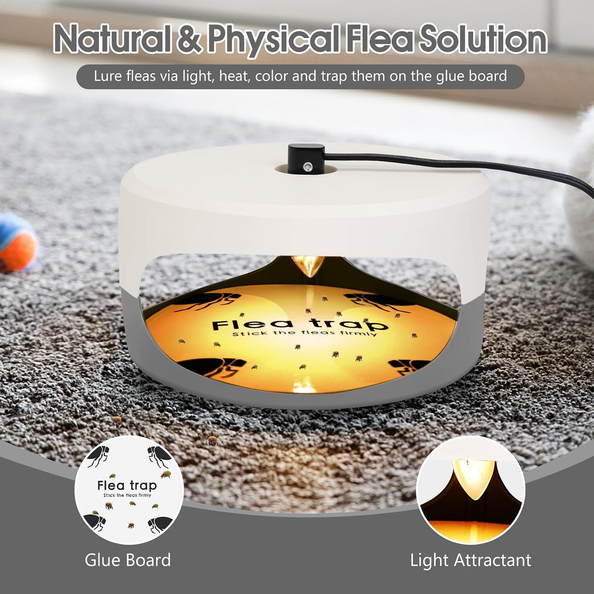 Flea Traps for Inside Your Home, 4 Pack Original Indoor Flea Light Bed Bug Killer w/ 12 Sticky Pads & 12 Light Bulb Refills Replacement, Odorless Insect Infestation Treatment Trap Lamp for Kid Pet
