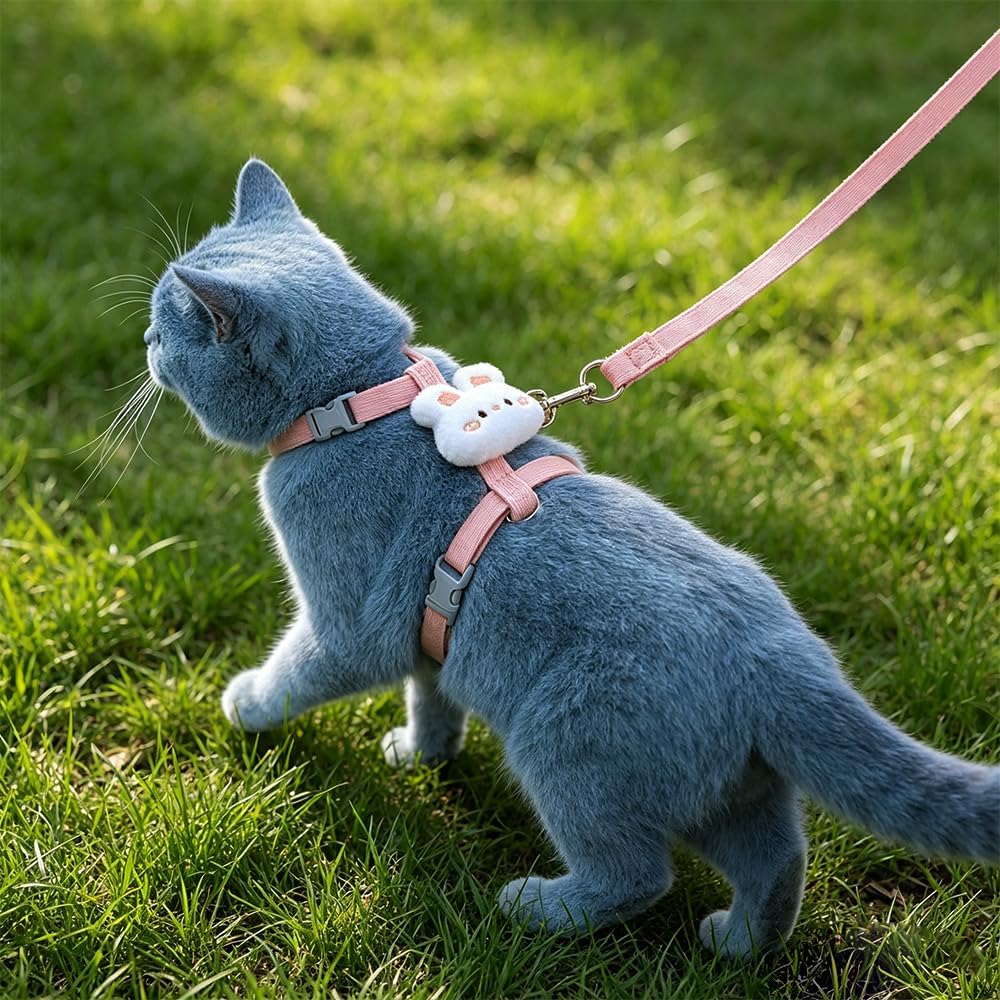 Cat Harness and Leash Set, Cat Harness Escape Proof, Rabbit Harness and Leash Set, Costumes for Cats and Bunny (B, Small)