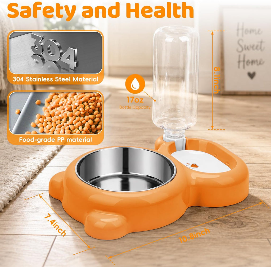 2-in-1 Dog Cat Bowl, Cat Food and Water Bowl Set, Orange