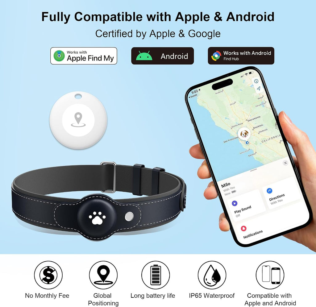 GPS Tracker for Dogs, Dog GPS Tracker, Pet Location Tracker with Collar, Real-Time Tracking, No Monthly Fee or Subscription, Waterproof, 365-Day Long Battery Life, Dog Tracking Device, iOS & Android