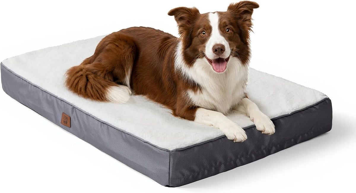EGOHOME Comfort Orthopedic Egg-Crate Foam Flat Dog Bed, Beige, 35x23