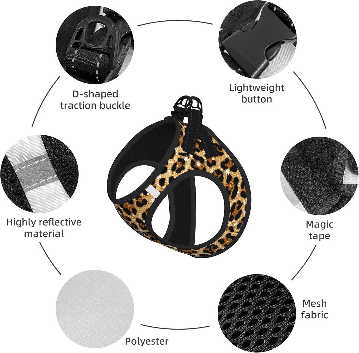 MUKIO Glitter Leopard Print No Pull Dog Harness Vest