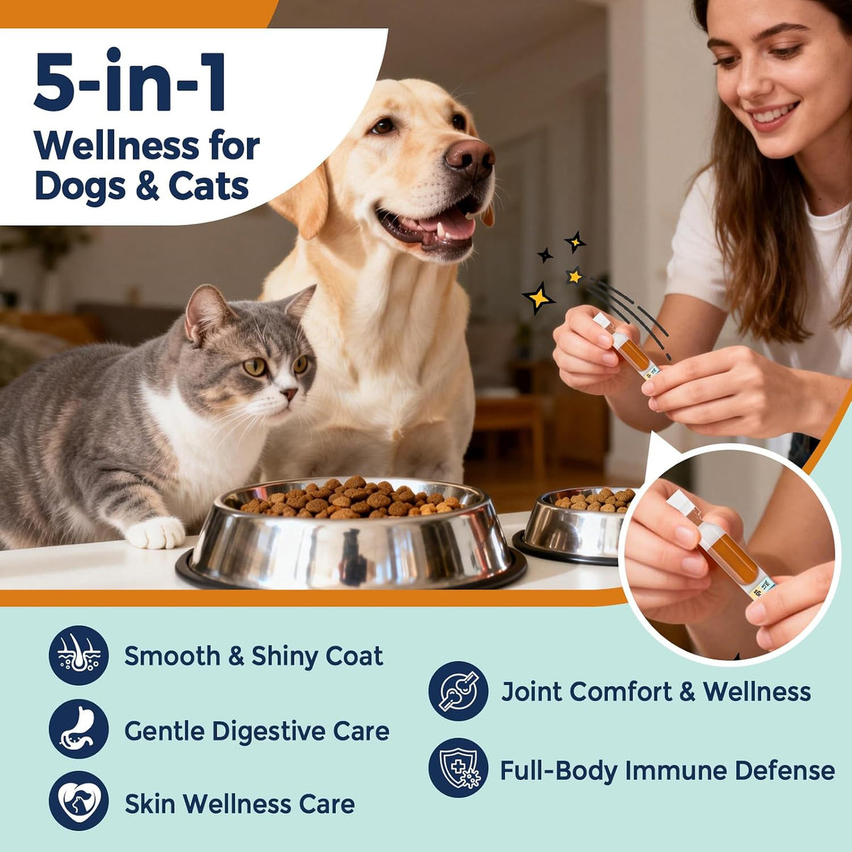 Collagen for Dogs - Liquid Collagen for Dogs & Cats with 5 Collagen Types(I, II, III, V & X) for Skin & Coat, Itch Relief, Hip & Joint, Plus 30B CFU Probiotics, Hyaluronic Acid & Vitamin C,60 Ampoules