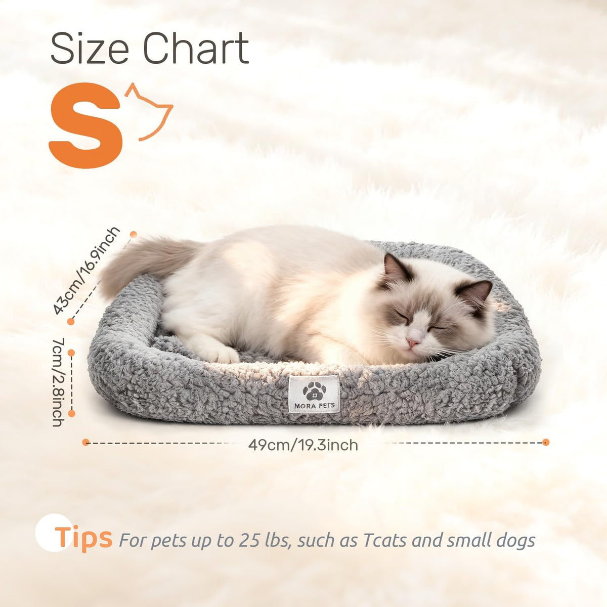 Mora Pets Self Warming Cat Bed Self Heating Pet Pad with Bolster and Foam