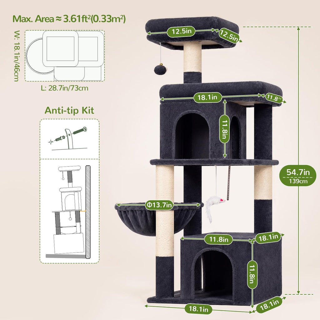 Globlazer Cat Tree Tower 2 Condo Kitten Scratching Post, F54, Dark Grey