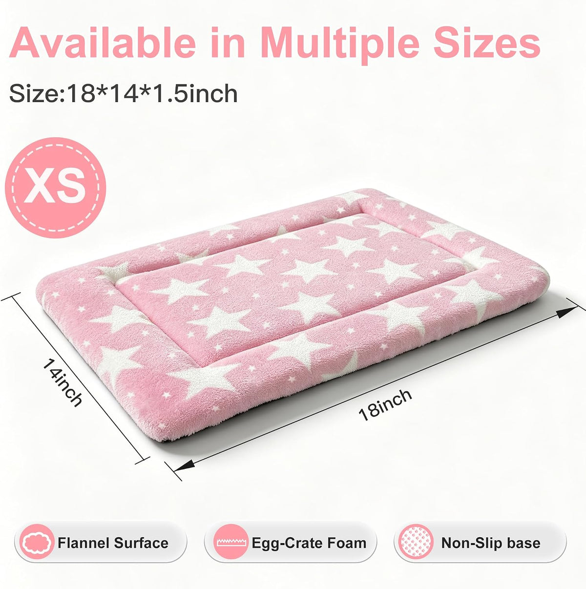 Dog Bed Mat, Reversible Crate Pad & Cute Dog Bed - Machine Washable Kennel Mat with Ultra Soft (Big&Small Stars Pink, 18" L x 14" W x 1.5" Th)