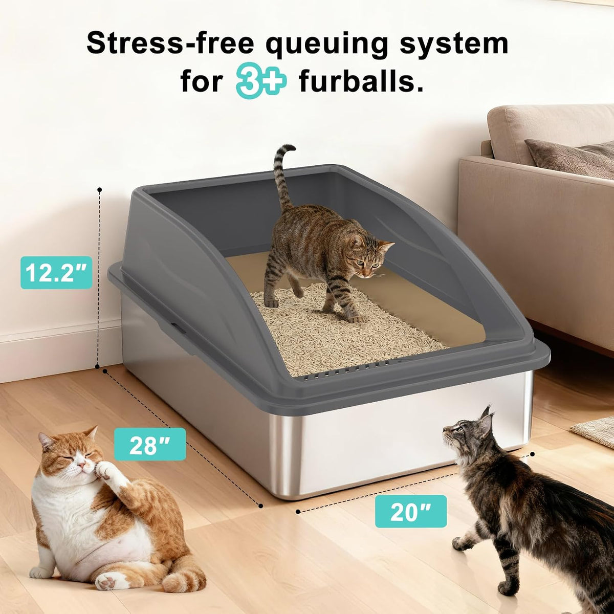 AIPERRO Stainless Steel Litter Box Extra Large for Big Cats and Multi-Cats | Jumbo Extra Large High Sided Metal Cat Box with Lid | Anti-Urine Leakage,Non-Stick & Easy to Clean | Include Litter Cat Scoop