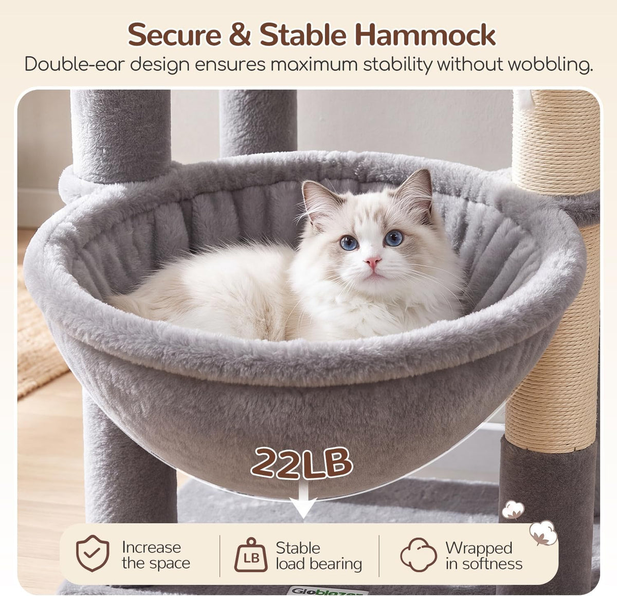 Globlazer Cat Tree Tower 2 Condo Kitten Scratching Post, F54, Light Grey
