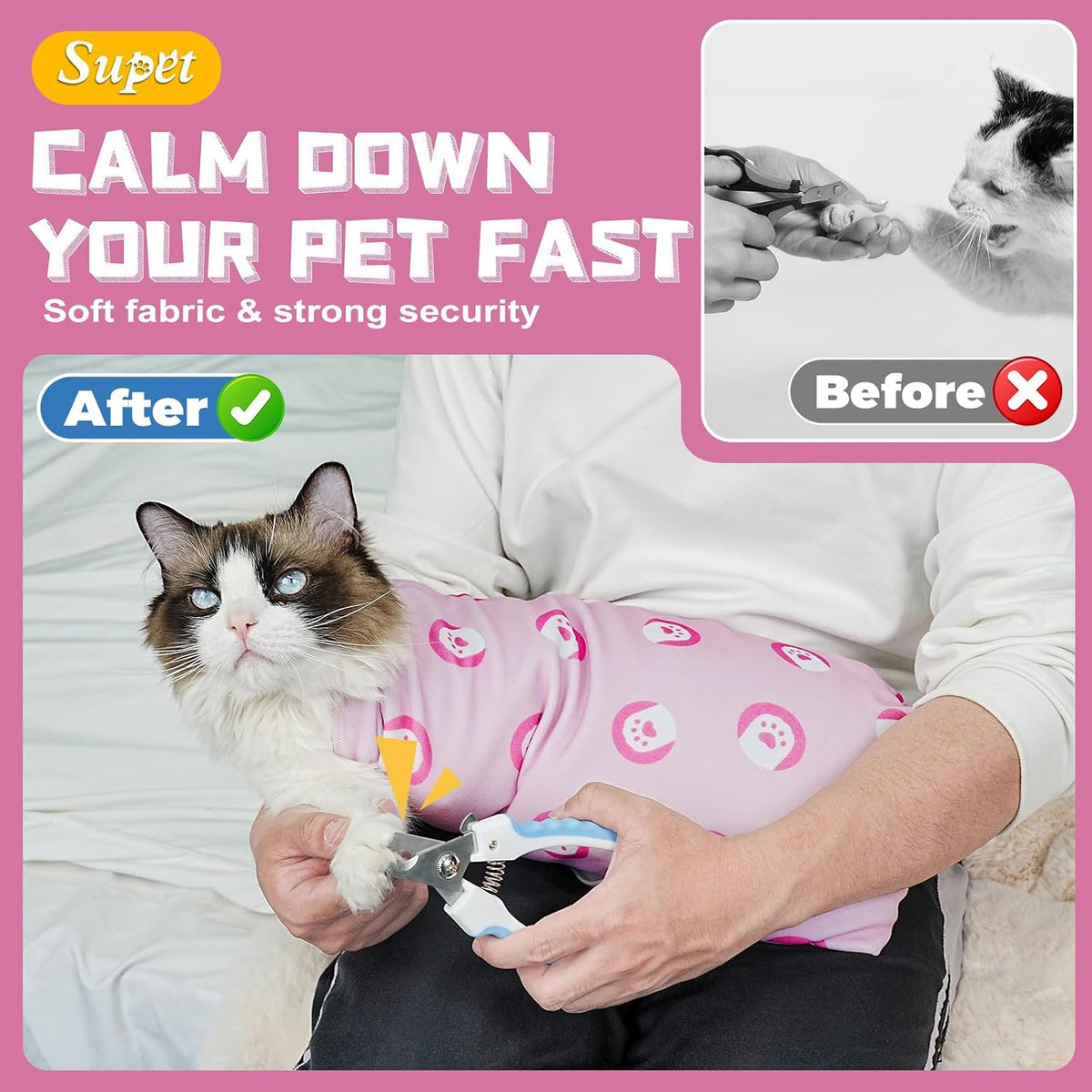 Supet Cat Grooming Wrap for Nail Trimming, Self-Adherent Calm Cat Swaddle