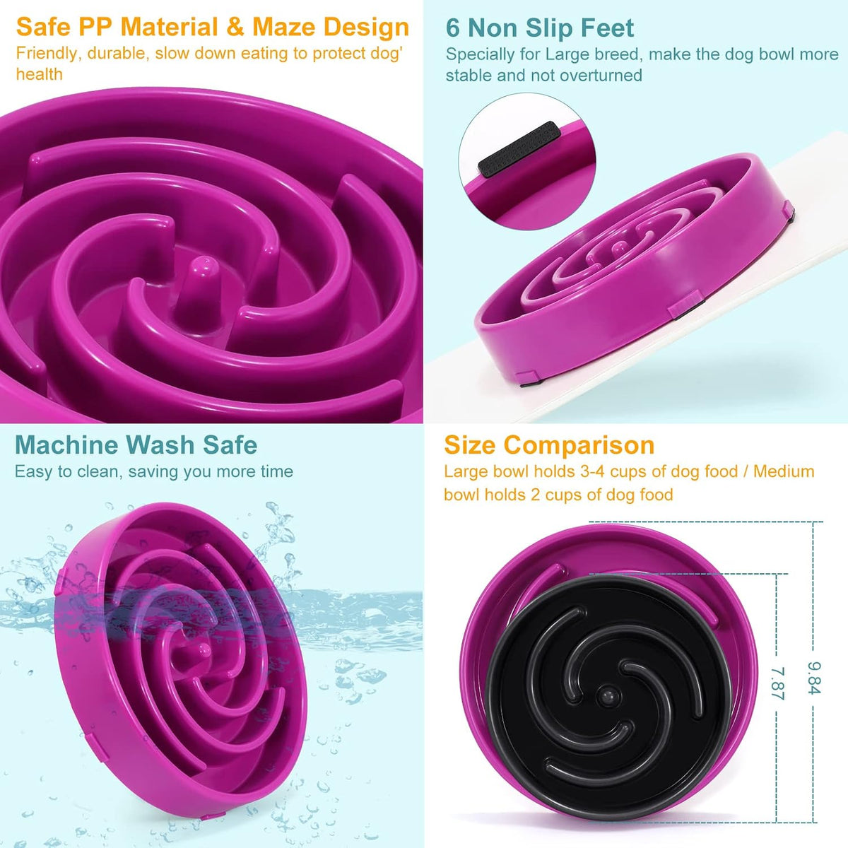 Whippy Slow Feeder Large Dog Bowl - Non Slip Maze Puzzle Bowl for Medium to Large Dogs - Purple