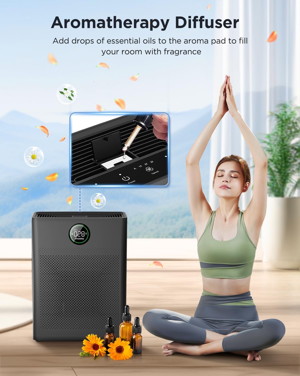 Air Purifiers for Home Large Room up to 2200sq.ft, MOOKA Air Purifier for Home Pets with Washable Filter, PM 2.5 Display Air Quality Sensor Air Cleaner for Bedroom, Dorm Room, Pets, Office PR1