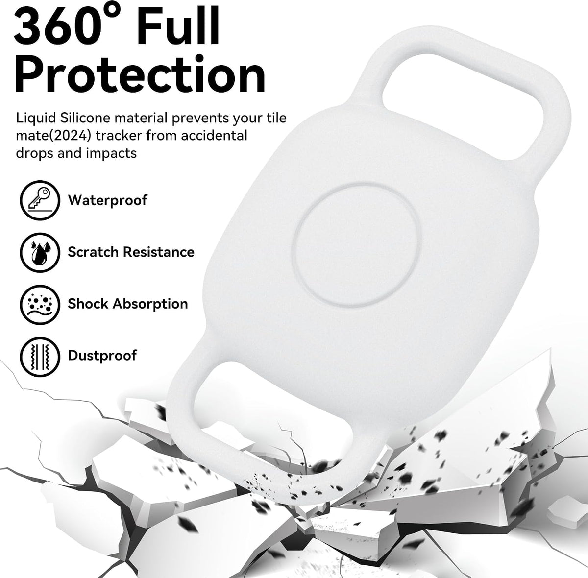 DDJ Waterproof Dog Collar Holder for Life360 Tile Mate Tracker, 2-Pack Durable Silicone Cover, Anti Lost for Life 360 Tile Tracker Case for Cat & Pet Collars, Easy Installation, Lightweight, White