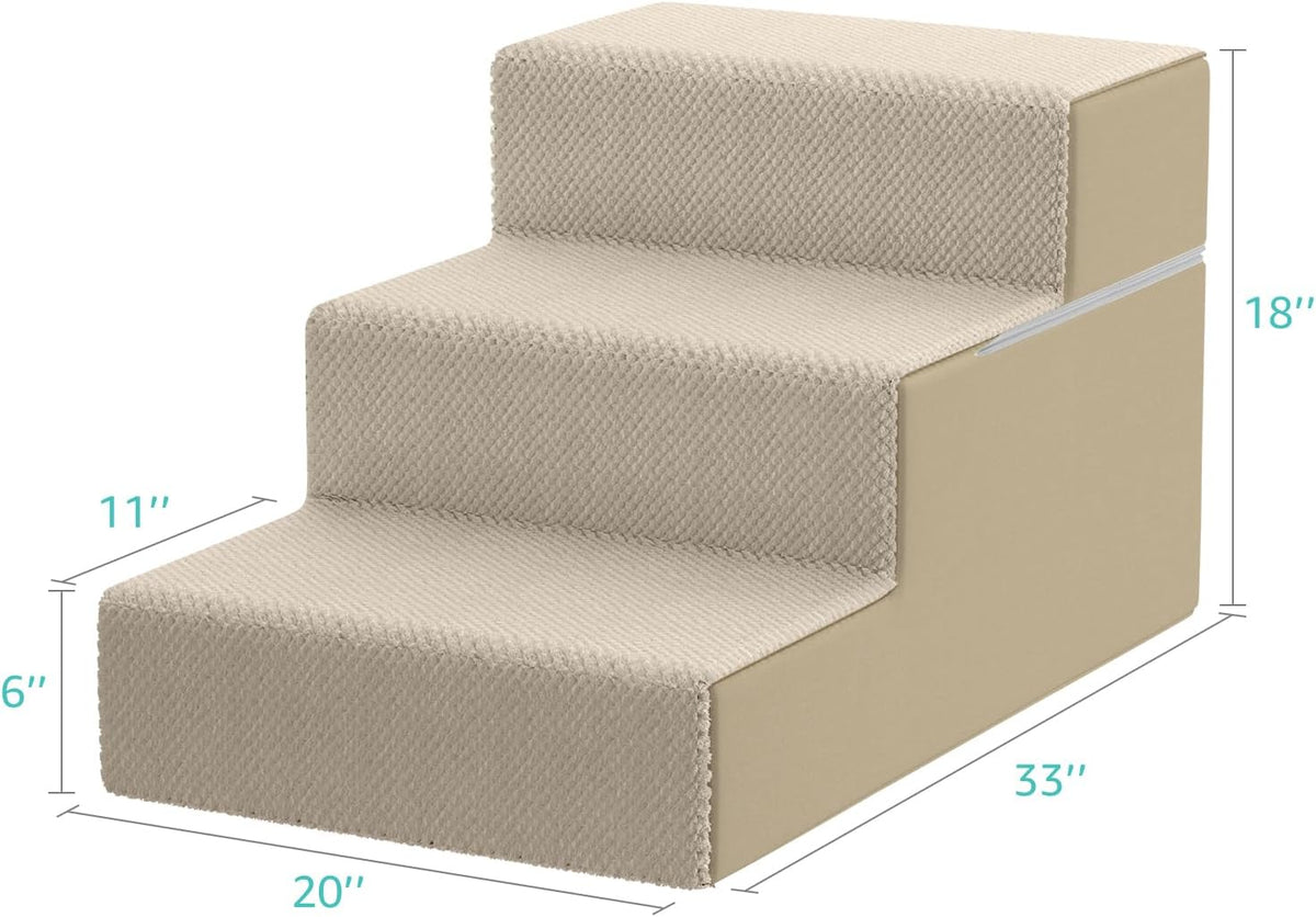 YENING Large Dog Stairs for High Beds - Extra Wide Pet Steps for Large Dogs to Get on Tall Bed 3 Deep Step Cat Ramp for Couch Beige
