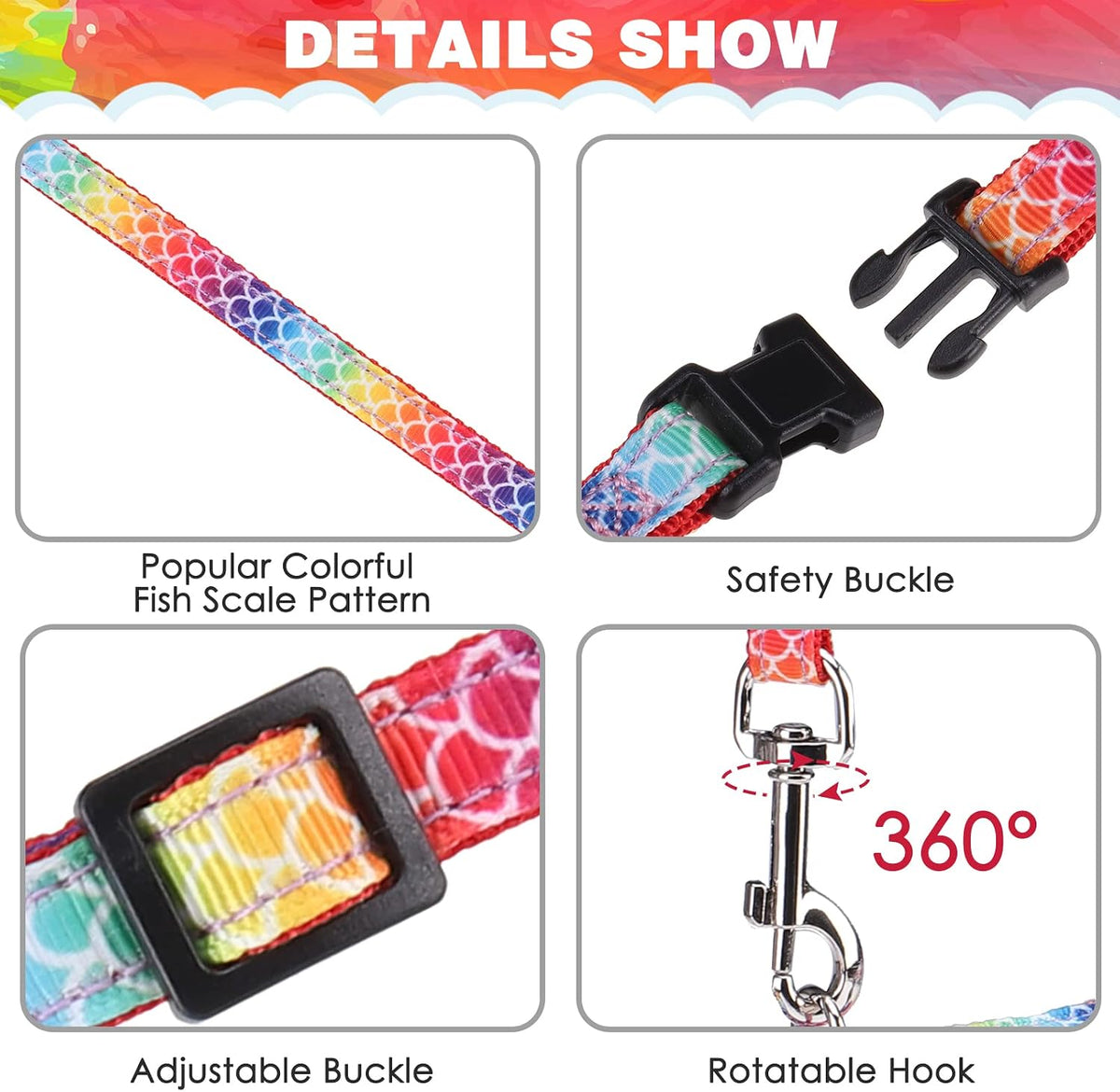 PAWCHIE Cat Harness with Leash and Collar Set - Escape Proof Adjustable Glow in The Dark Cat Harness for Kitty Outdoor Walking Multicolor