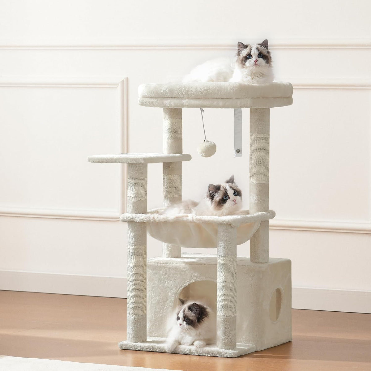 Heybly Cat Tree, Kitten Tower with Large Soft Cat Basket HCT008SM