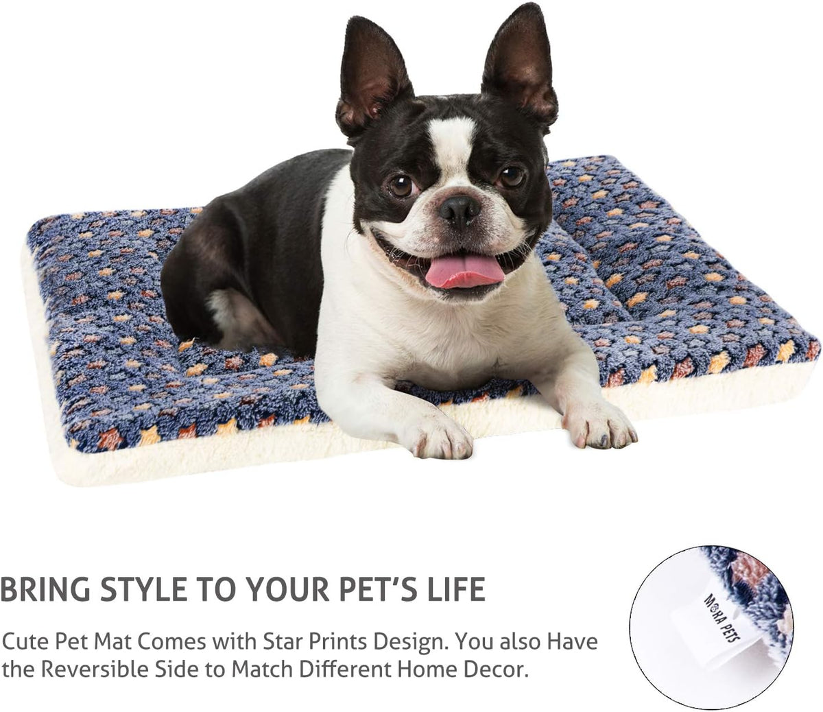 Mora Pets Dog Crate Pad Bed Ultra Soft Pet Mat Star Print Blue 23 x 18 Inch