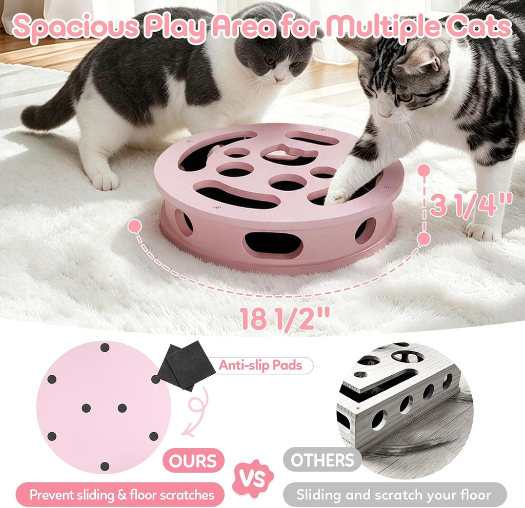 【Large&Thicken Oak 】Cat Nail File Scratcher Puzzle Box,High-Density Furniture Grade Oak,Porous Design,Stimulate Cat Exploratory &Slow Down Eat Speed;Built In Frosted Paper,Polish Their Nail While Play