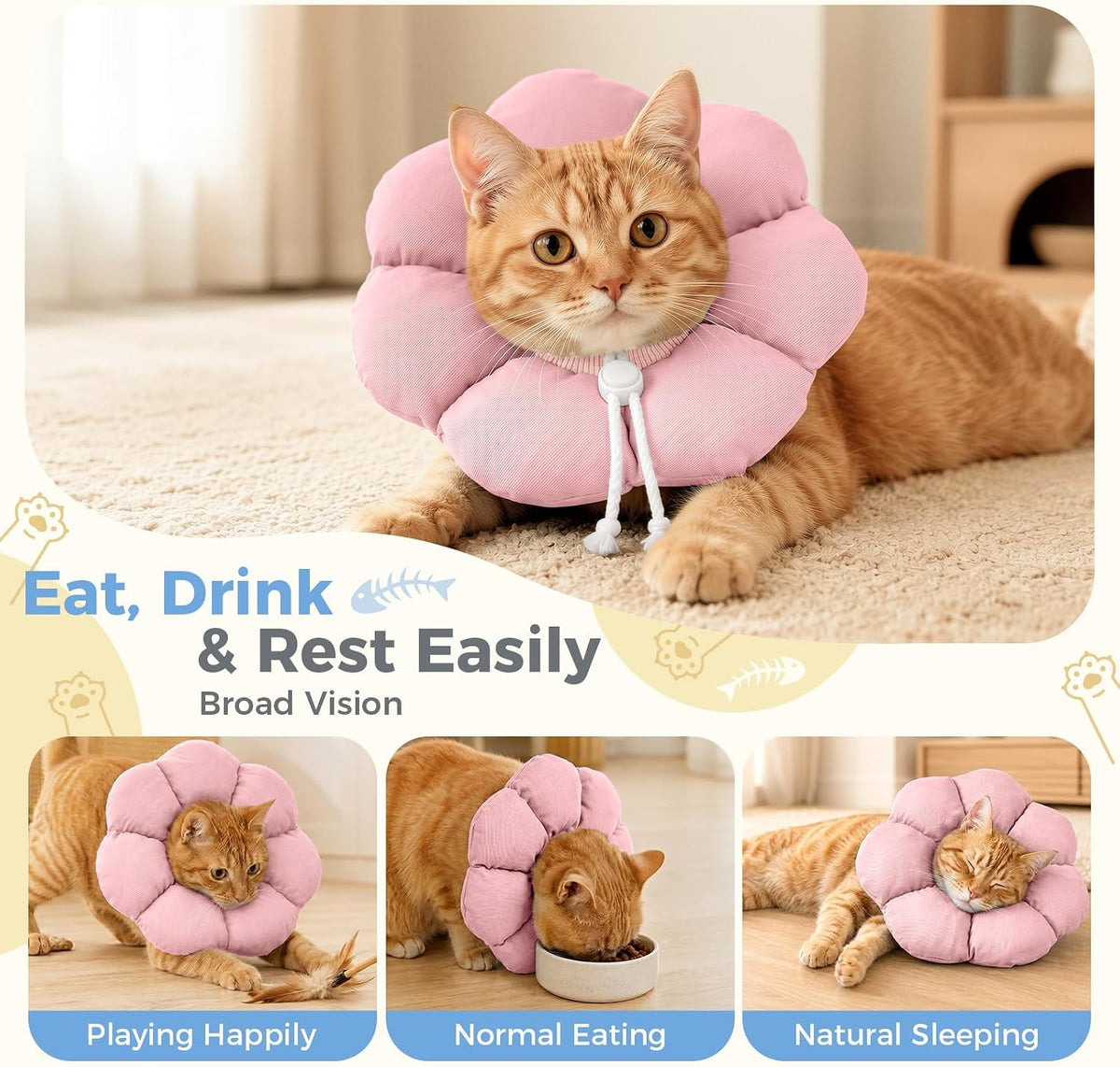 Avont Soft Cat Cone S Softpink Post-Surgery Anti-Lick Adjustable