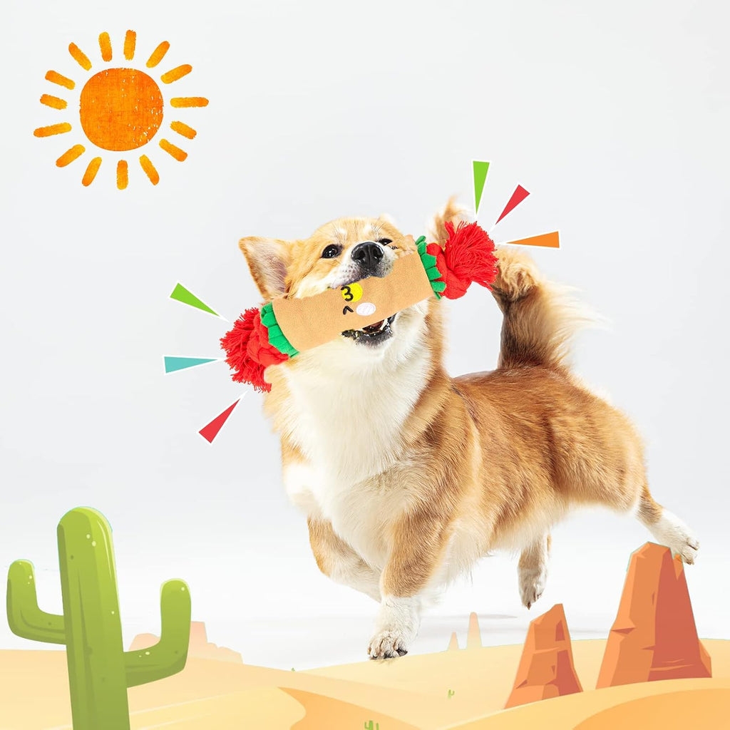 lilfrd Burrito Snuffle Mat Dog Toy, Squeaky Crinkle Rope Puzzle Taco Toy | Treat Dispensing, Boredom Relief, Suitable for Small Medium Dogs