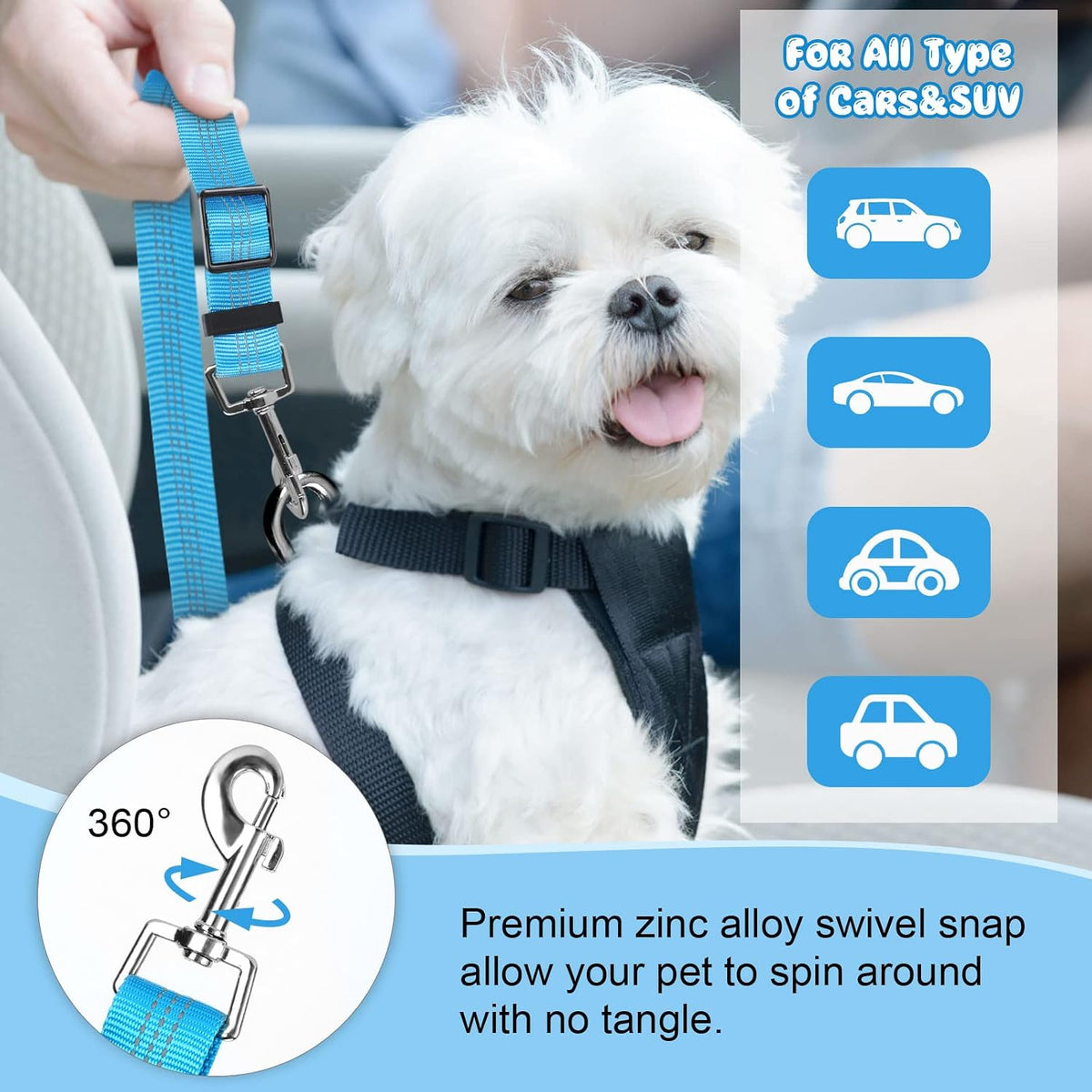 BWOGUE Dog Seat Belt for Car, Headrest Restraint Bungee Lead, Blue