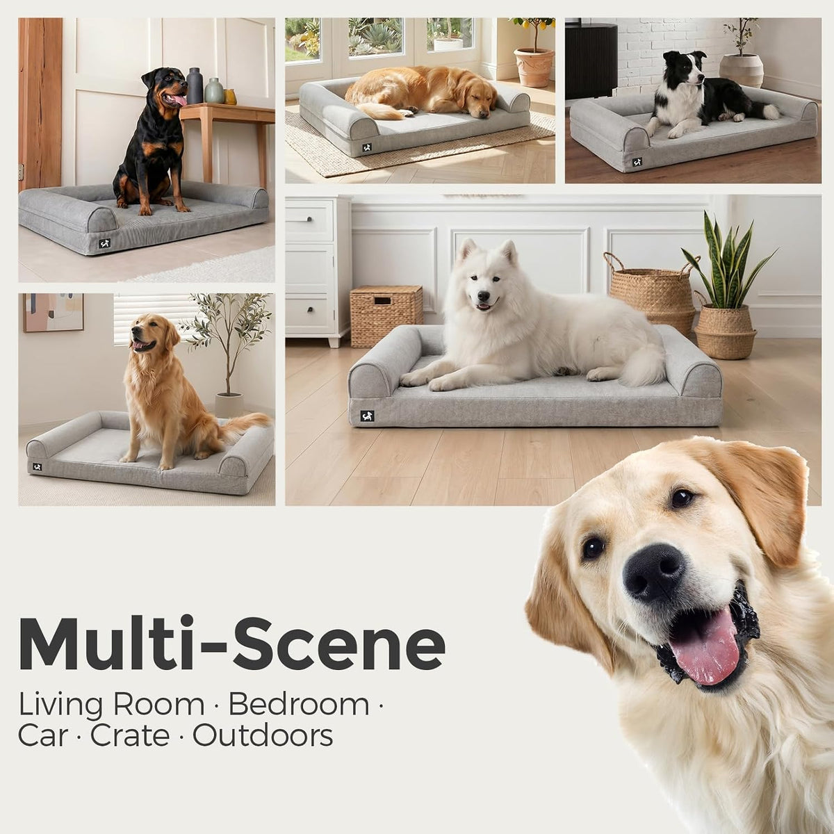 Sytopia 42in Dog Beds for Large Sized Dogs,XL Orthopedic Pet Bed with Removable Washable Cover, Waterproof Egg Crate Foam, Non-Slip Bottom, Supports up to 100+ lbs for Old Pet, Light Gray