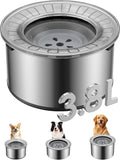 Heouvo 1 Gallon No Spill Dog Water Bowl with Slow Drink Floating Disk(Gray) | Splash-Proof Lid + Stainless Steel Bowl/Rubber Bottom/Slobber Stopper Water Bowl for Large Sloppy Messy Drinkers Reduce Mess