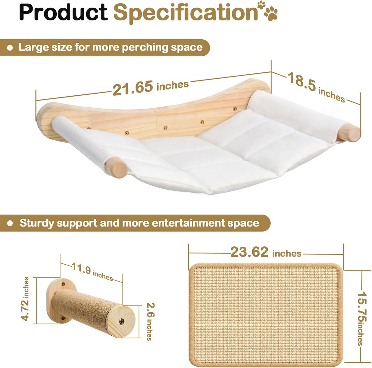 Cat Wall Hammock, 2 Pcs Cats Climbing Shelf, Large Wall Shelves Bed and Scratcher Board for Climbing, Sleeping, Playing, Scratching Mat,for Indoor Cat Mounted Furniture Perch