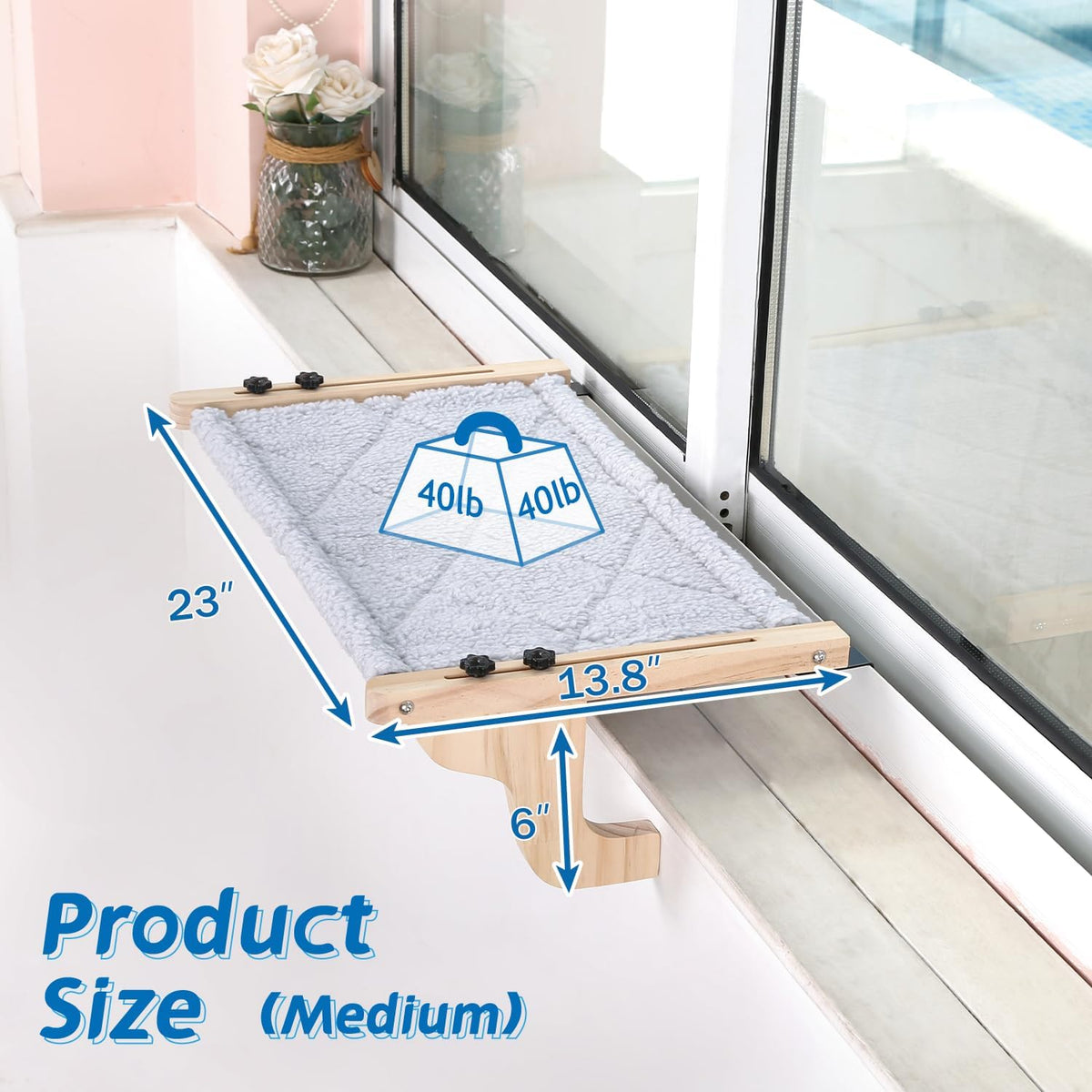 Zakkart 2-PC Easy Seat Cat Perch for Windowsill (Natural Wood/Gray, M)