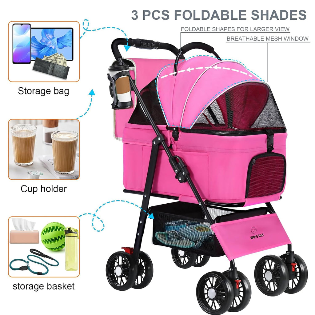 3 in 1 Pet Dog Stroller for Small Medium Dogs 10-30 lbs,Cat Strollers(Pink)