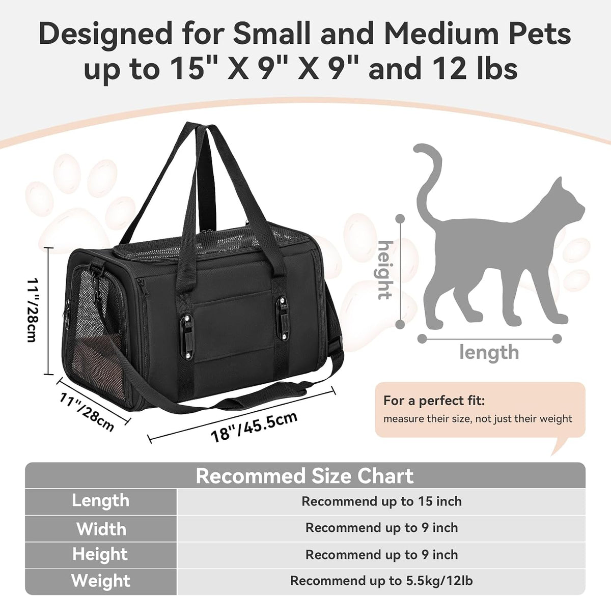 PETSFIT Cat Carrier Soft with Patented Safety Buckles, Safe for Car Travel
