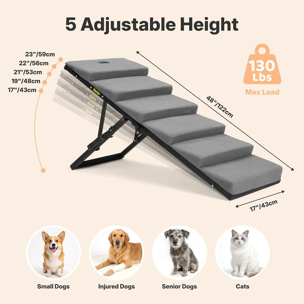Veehoo Dog Ramp for Bed Couch, Foldable Pet Stairs for Large Dogs 17"-23" H