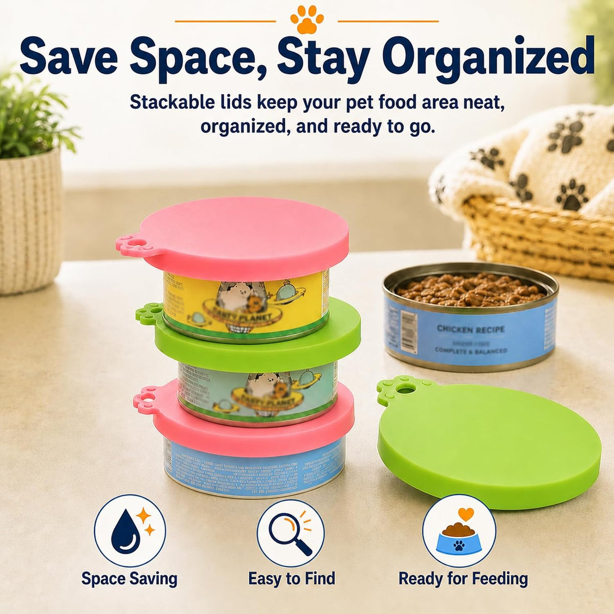 Lydia's Deal 4 Pack Universal Pet Food Can Covers, Silicone Lids for Dog and Cat Cans, Fit Most Standard Sizes (Multicolor) 