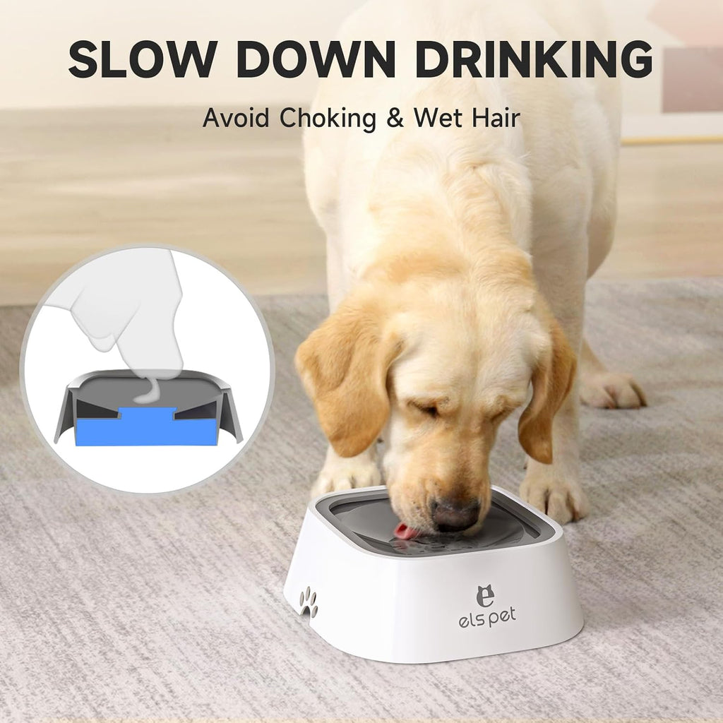 ELS PET Travel Bowl 35oz 1L No Spill Dog Cat Bowl Anti Slip Water Dispenser | 35oz 1l base model, floating disk slow drink, dual spill proof, anti slip, car home use, dishwasher safe, grey, dog cat 