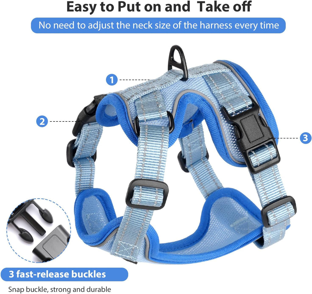 Cat Harness and Leash Set, Escape Proof Cat Harness with Reflective Strips, Breathable Mesh Vest, Adjustable Walking Harness for Indoor Outdoor Cats, Kittens, Small Medium Large Cats (Blue, L)