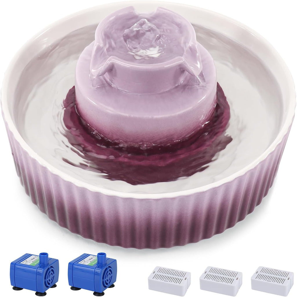 Lawfery Ceramic Cat Water Fountain, 2.1L/71oz Cupcake Pet Fountain