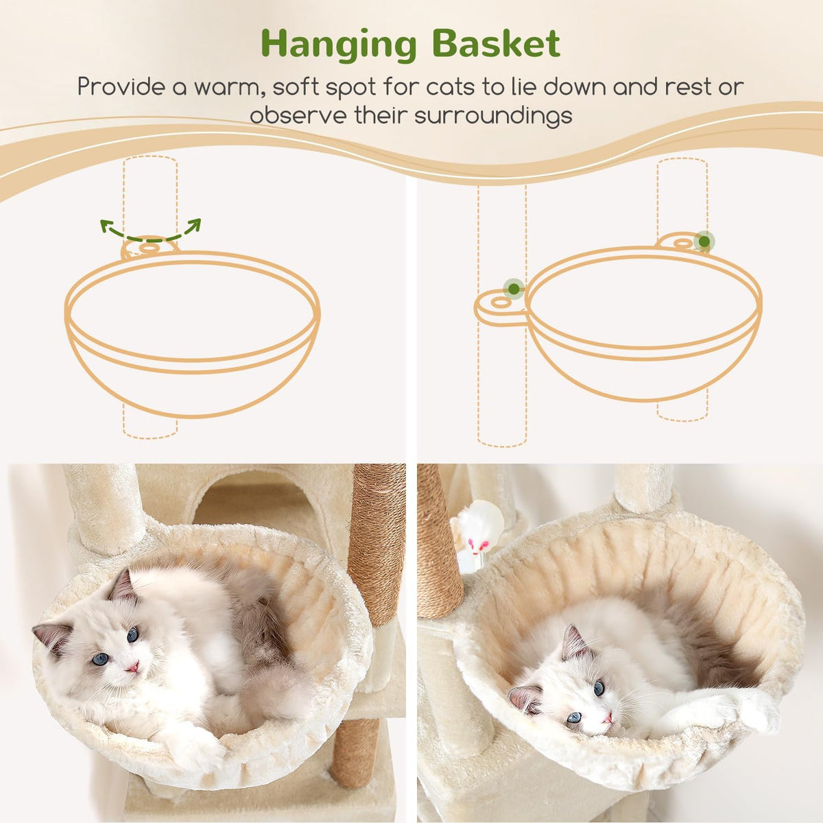 Globlazer Sturdy Cat Tree for Indoor Cats 20 lbs, S68, Beige