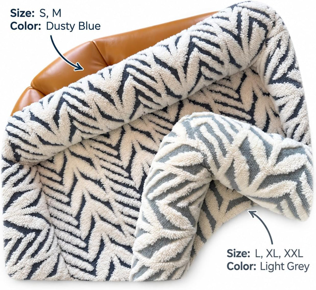 Calming Dog Couch Bed Mats with Neck and Head Support, Light Grey, L