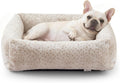 JOEJOY Dog Bed for Small Medium Dogs, Removable Washable Cover Orthopedic Soft Faux Rabbit Fur Pet Bed, Anti-Slip Fluffy Plush Puppy Bed, 25"x21"x7", Leopard Print, Beige