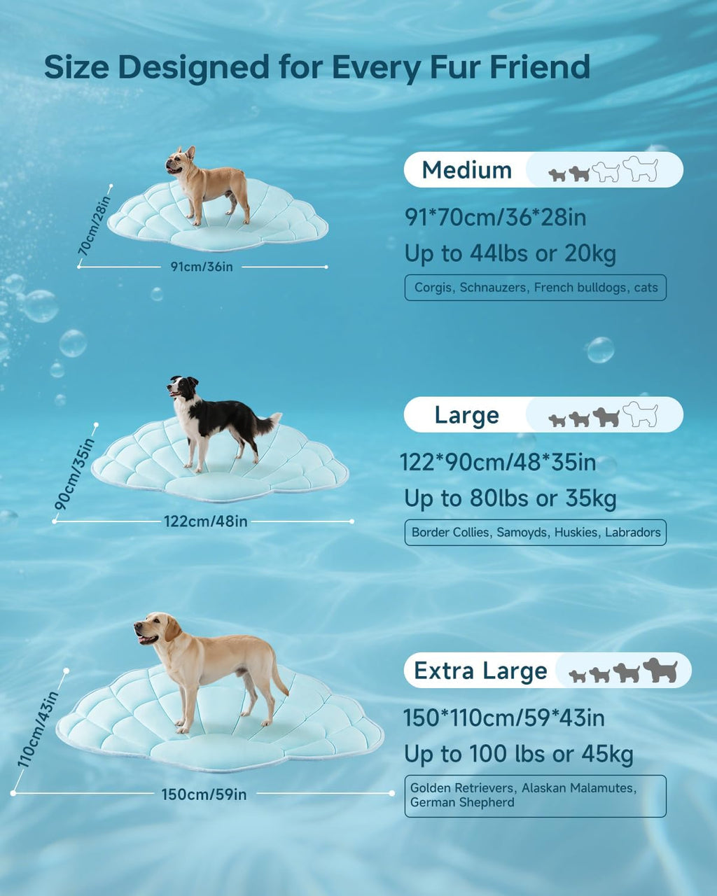 2.0 Self Cooling Mat for Dogs 36"x23" Reversible Dog Cooling Mat for Floor