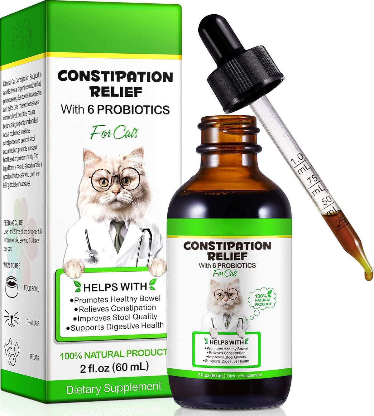 Natural Laxative for Cats with 6 Probiotics, Cat Constipation Relief Drops