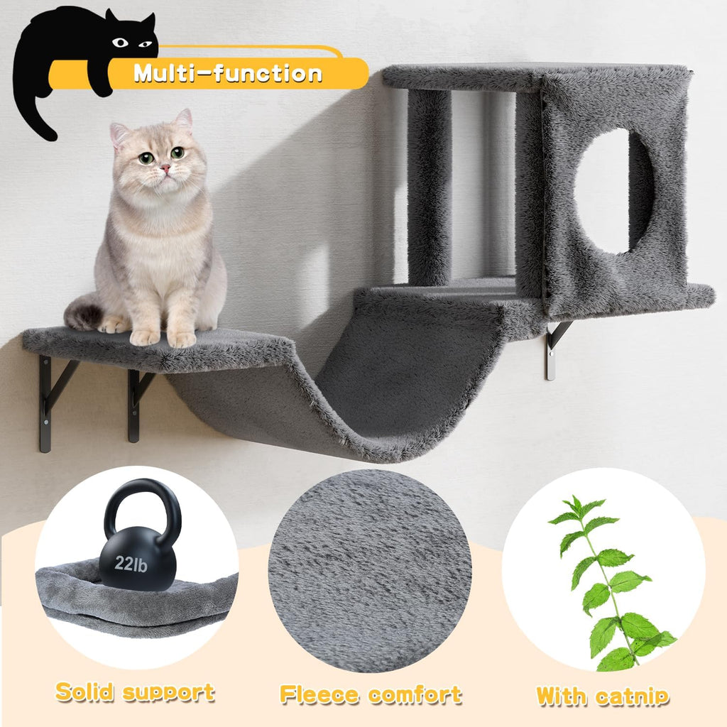 Cat Wall Shelves, 6 Pcs Luxury Wall-Mounted Cat Climber Shelves, Dark Gray
