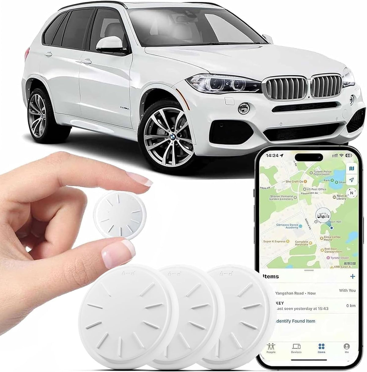GPS Tracker Tags-3 Pack,Bluetooth Tracker Tags Works with Apple Find My APP (iOS Only, Not for Android),Smart Tag with Keychain/Lanyard,Item Finders Tracker for Key, Luggage, Wallet,Bags,Pets