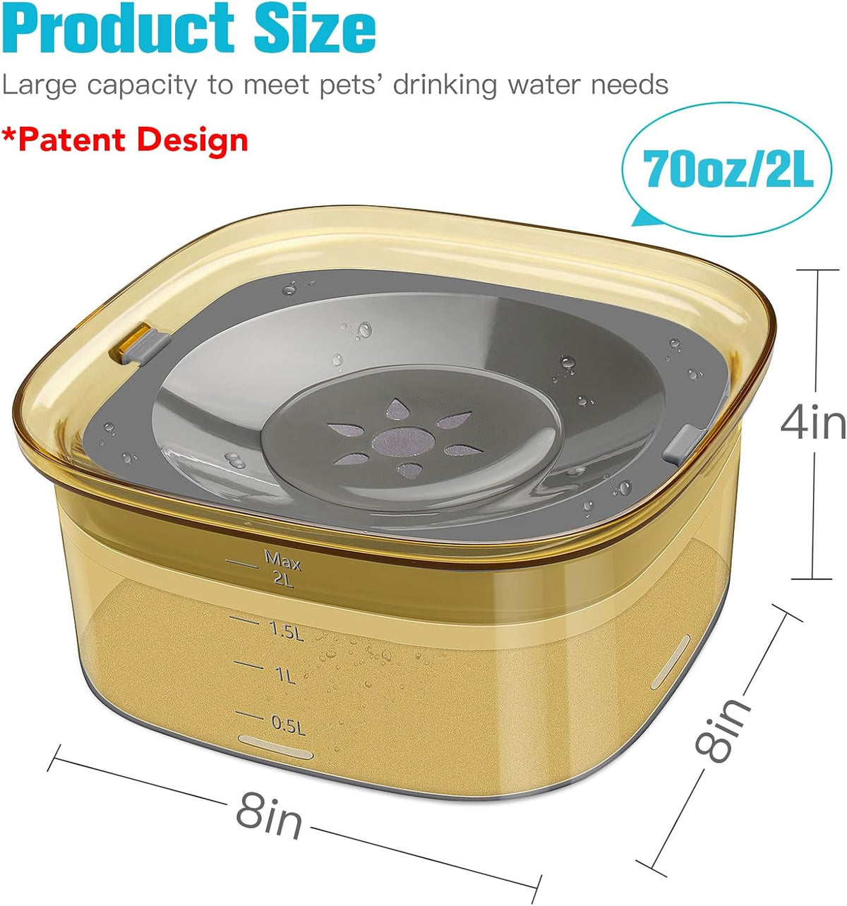 UPSKY 70oz Dog Water Bowl, No Spill Slow Drinking Feeder for Messy Drinker | Large Capacity, Spill Proof, Prevent Pet Prevents Choking, Anti-Slip, Visible Water Level, Suitable for Travel and Car Trips