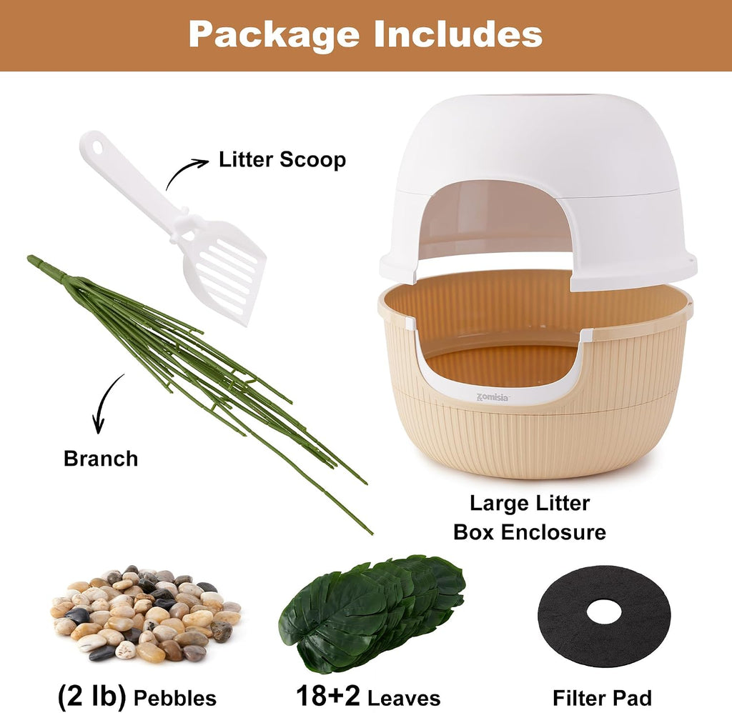 ZOMISIA Hidden Cat Litter Box Enclosure with Faux Plant and Odor Control