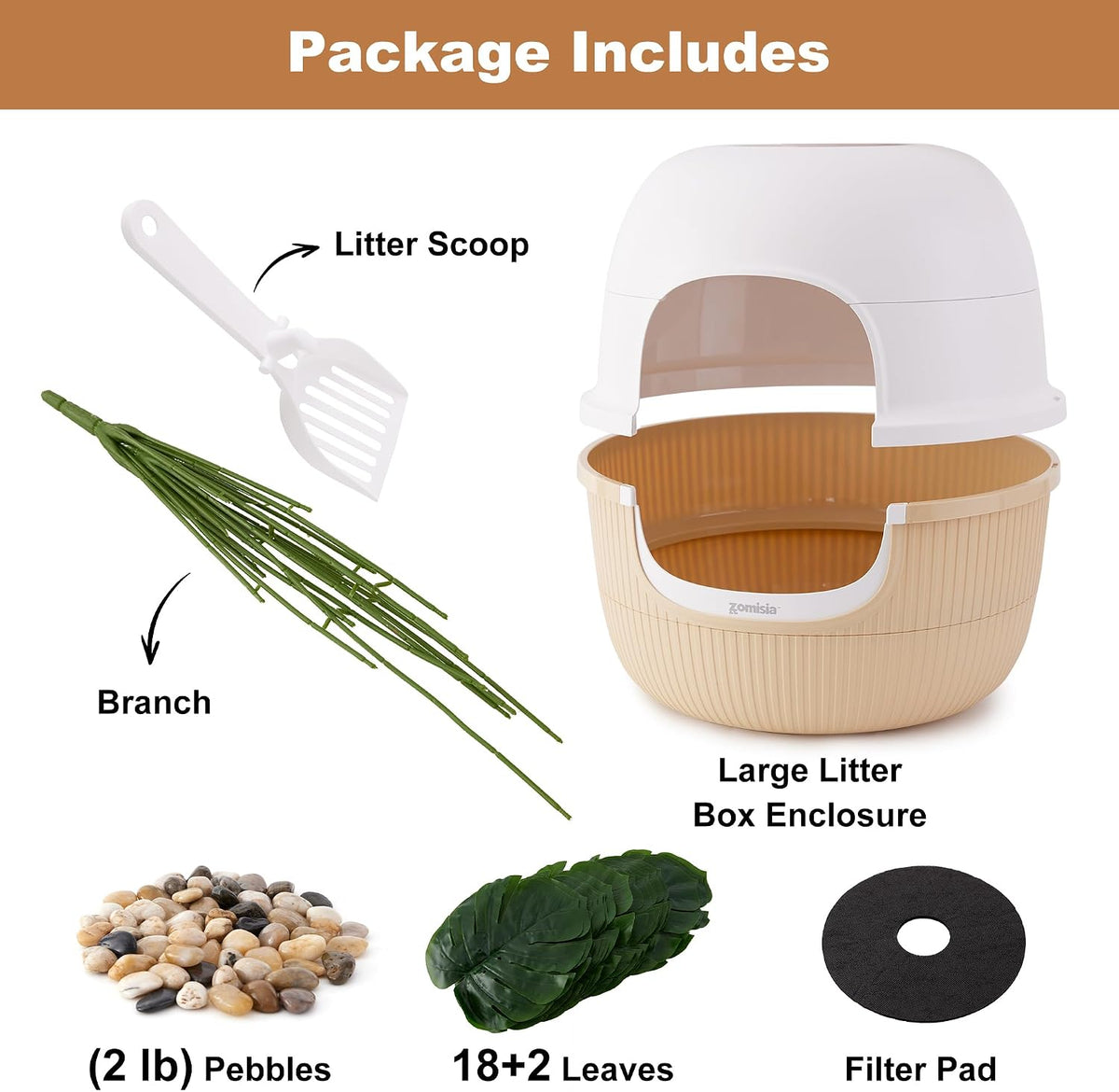 ZOMISIA Hidden Cat Litter Box Enclosure with Faux Plant and Odor Control