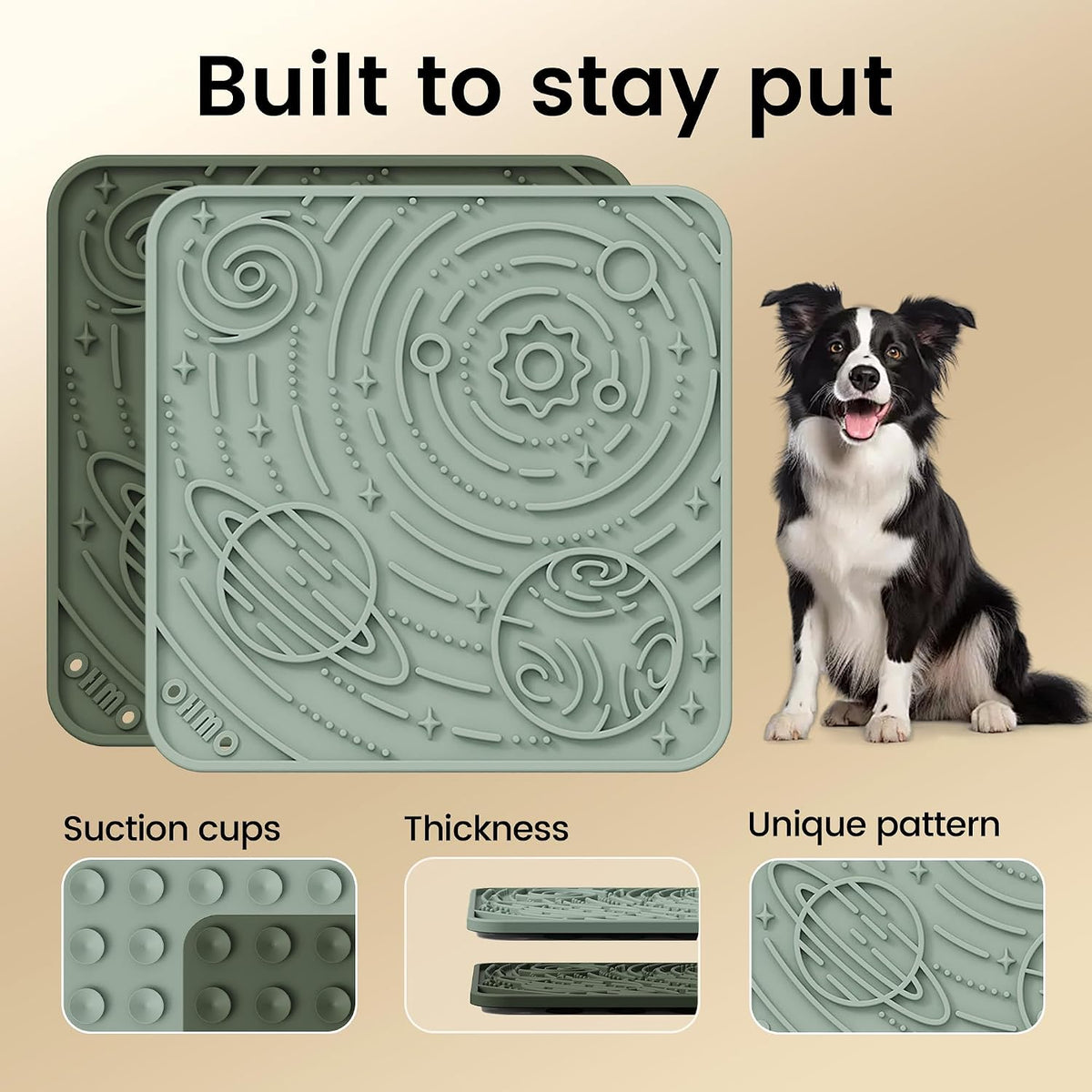 OHMO Lick Mat for Dogs&Cats, Space Pattern, Small, 2pcs, Camo&Sage Green | Pet Enrichment Toys, Slow Feeder, Textured Silicone Surface, Strong Suction Cups, Anxiety&Boredom Relief, Easy-Clean